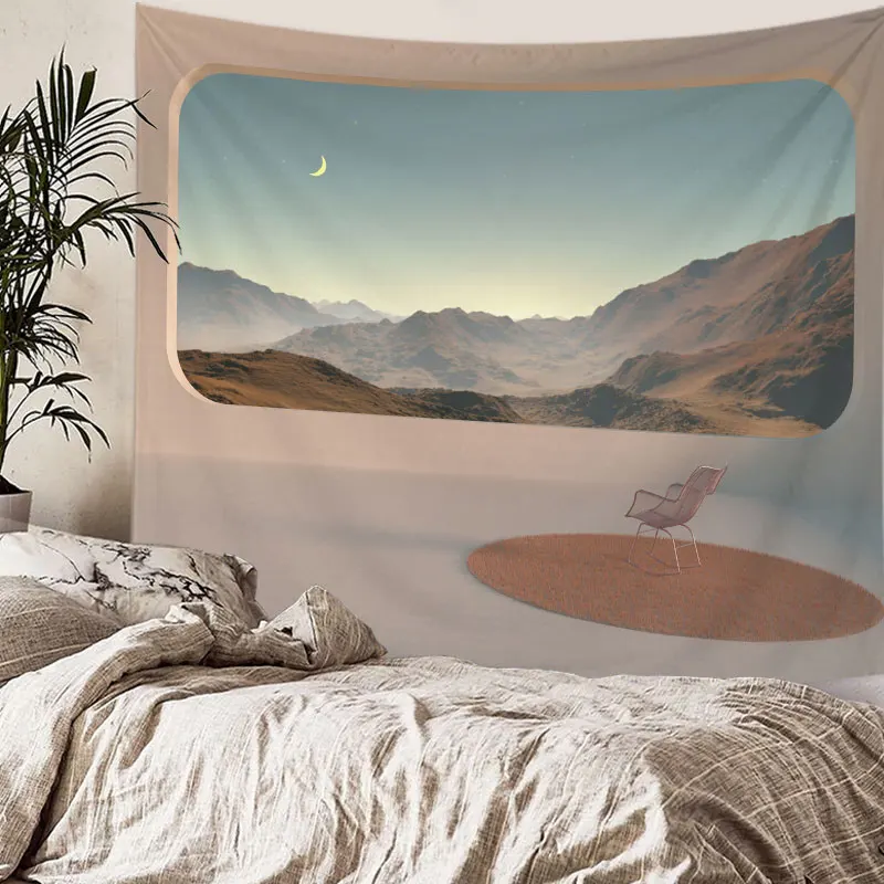 Korean Imitation Landscape Tapestry Home Decor Dorm Wall Nordic Beautiful Scenery Hanging Yoga Mat Curtain 73*95 | Дом и сад