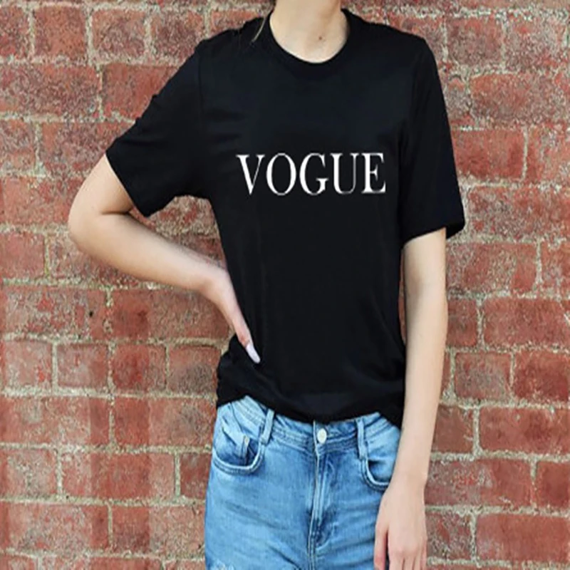 

Women's Fashion T-shirt 2021 Summer Korea Polyester Round Neck Solid Color Letter Loose Print Short Sleeve Tees For Women Casual