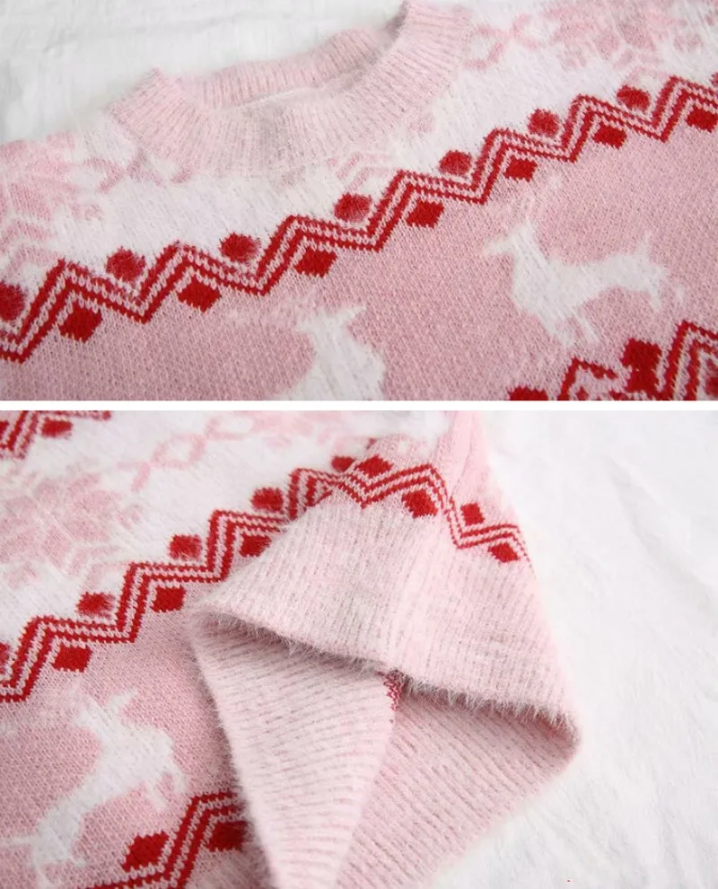 Рождественский свитер с рисунком лося теплый Свободный Повседневный пуловер