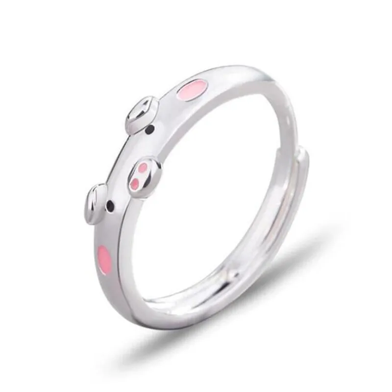 Креативное серебряное кольцо с милой копилкой металлическое красное и розовое