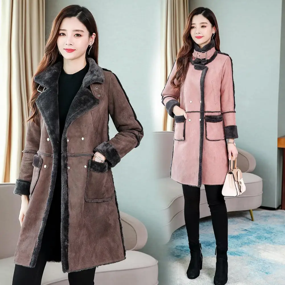2019 New Women Fashion Loose Medium Long Suede Fabric Padded Coat | Женская одежда