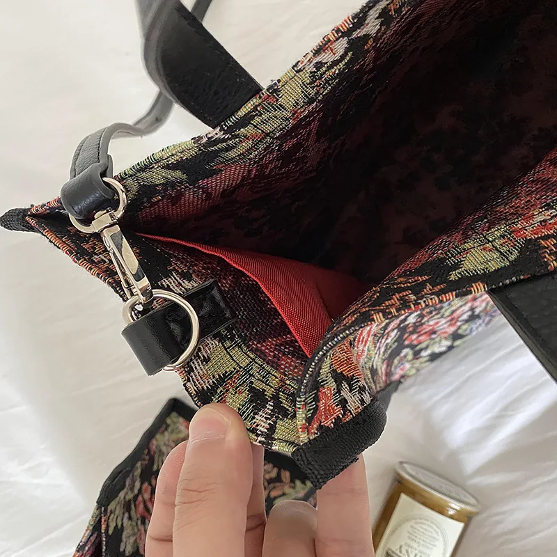 

Fashion Flower Print Shoulder Bag for Women Handbag Brands Canvas Floral Women's Tote Bags Large Capacity Printing Purses Female