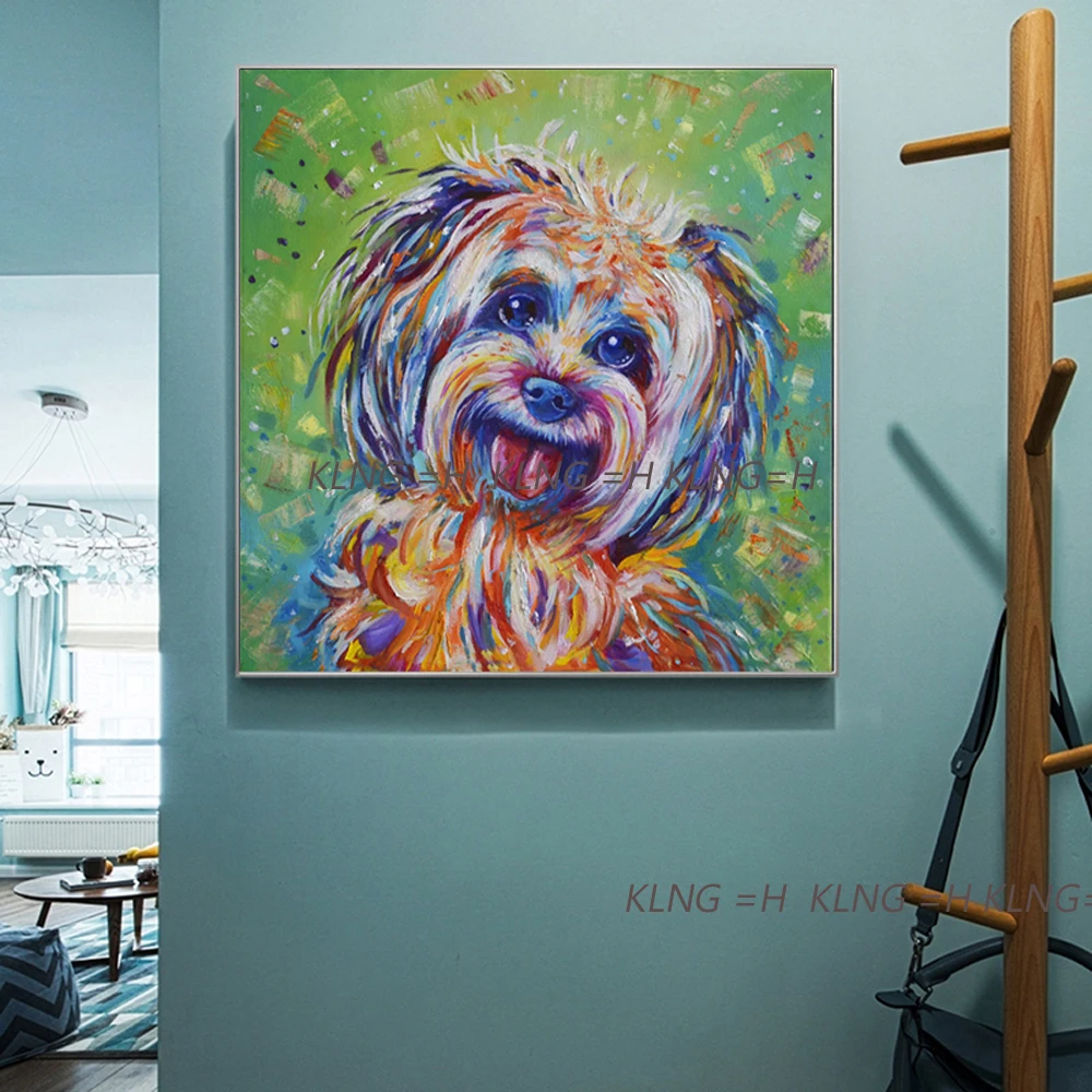 

Hecho a mano de alta calidad moderna mano abstracta pintado lienzo abstracto perro aceite de pintura de pared para SALA DE