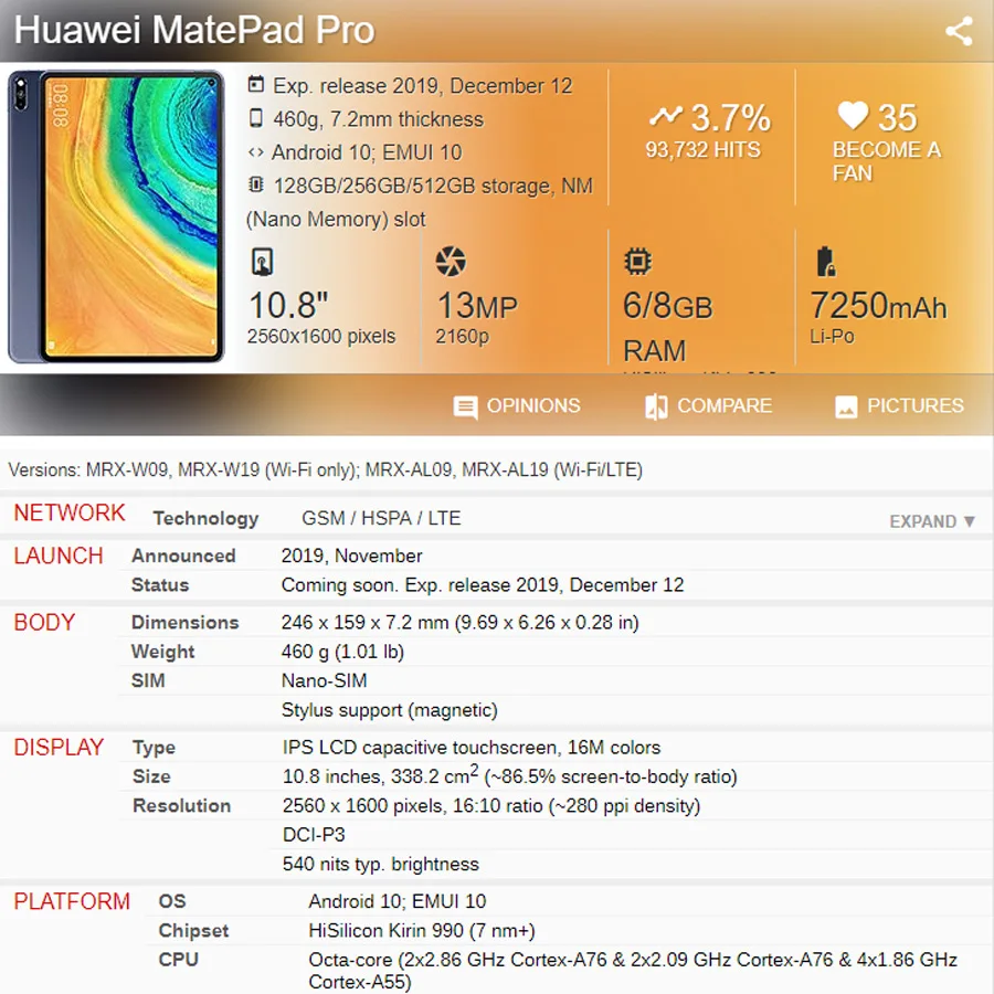 Магнитный чехол из искусственной кожи для Huawei MatePad Pro 10 8 2019 MRX-W09 W19 AL09 AL19 Чехол +