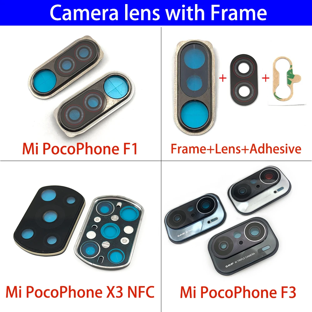 Back Rear Camera Glass Lens Circle Cover With Adhensive +Frame For Xiaomi Pocophone F1 F3 X3 NFC / Poco | Мобильные телефоны и