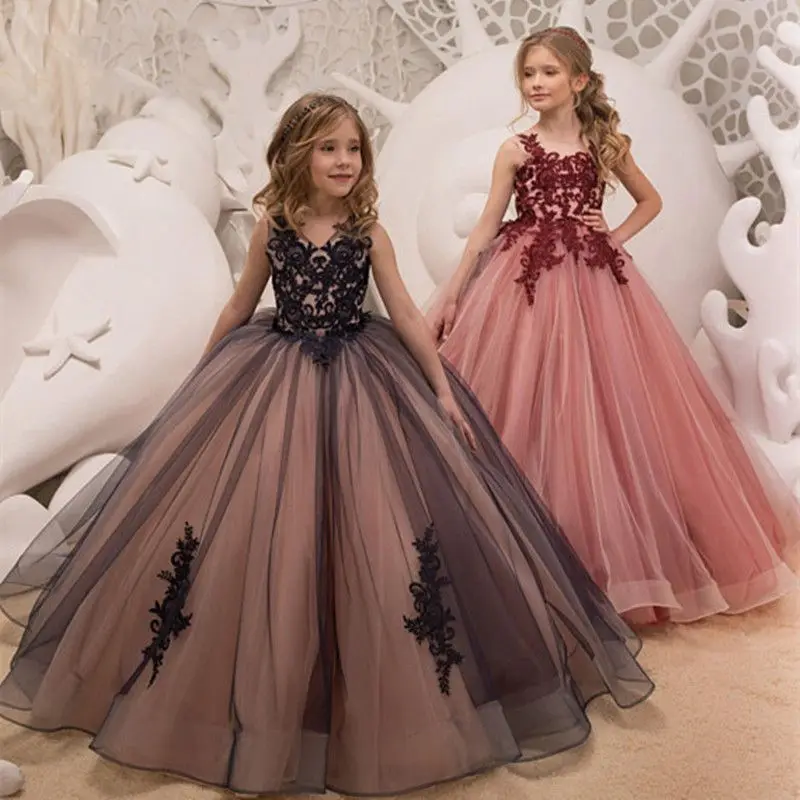 

Ball Gown Long Dresses Elegant Girls Dress For Kids Girl Princess Dress Baby Girl Wedding Clothing Children Party YCBG1817