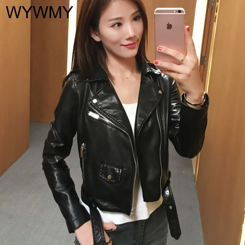 WYWMY Fashion Pu Leather Jacket Women Bright Color Black Motorcycle Coats Short Faux Leather Biker Jackets Soft Coat For Women