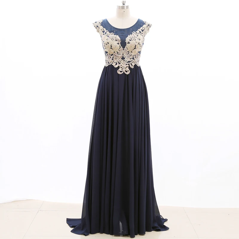 

Kisswhite Bridal Navy Blue Chiffon Prom Dresses Long 210220-040
