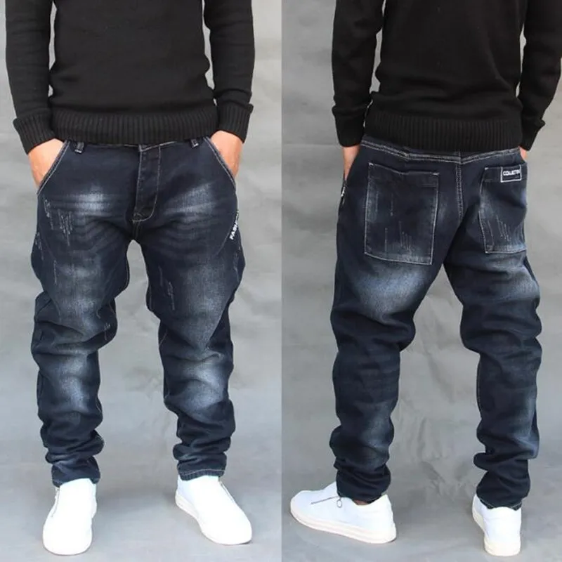

Fashion Loose Baggy Harem Denim Jeans Men Casual Taper Cargo Pants Streetwear ElasticTrousers