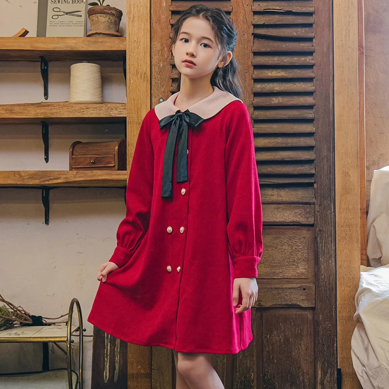 

Girls Red Princess Dress Elegant Autumn Long Sleeve Bowtie Children Christmas Dress Girl Dresses Kids Clothes 6 8 10 12 14 Years