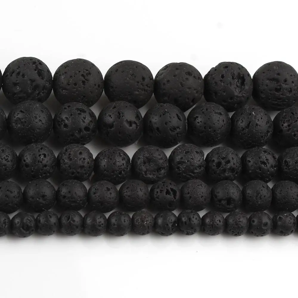 Бусины из натурального черного камень вулканической лавы круглые бусины