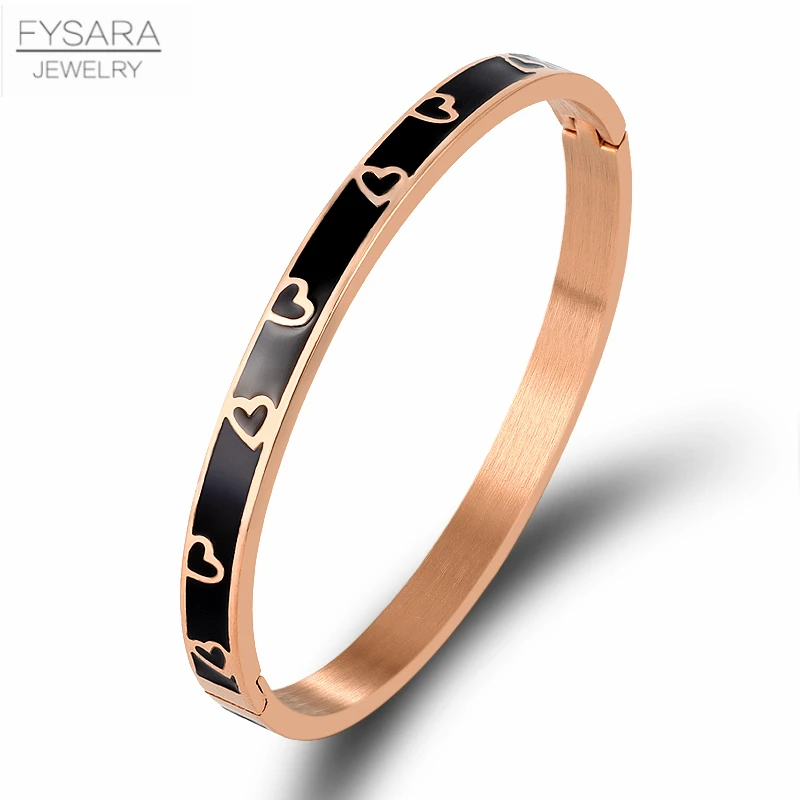 FYSARA Vintage Black Enamel Bangles &amp Bracelets For Women Gold Heart With Resin Stainless Steel Jewelry Bijoux | Украшения и