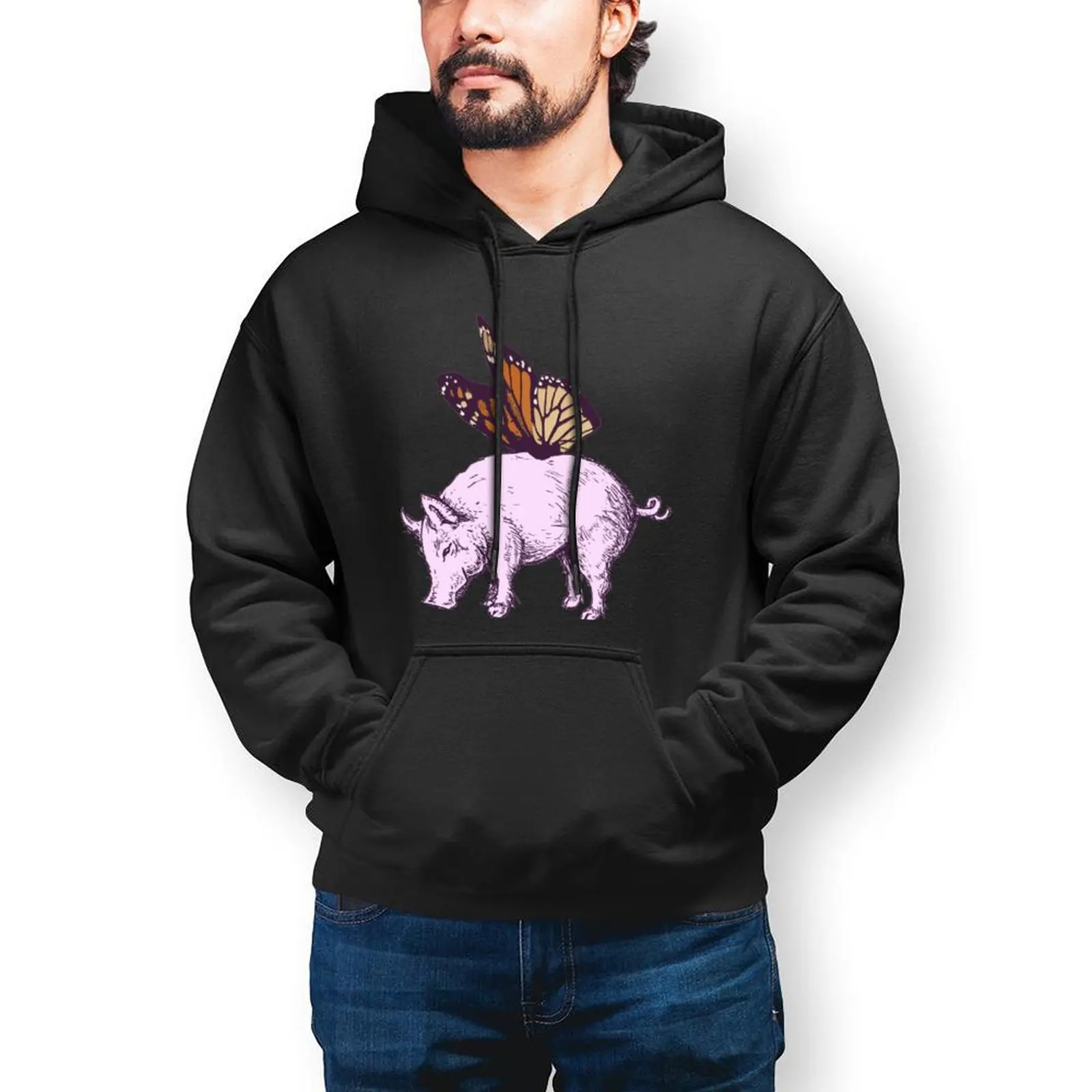 

Pig Hoodies Cotton Streetwear Pullover Hoodie Winter Long Length Cool Hoodie Over Size Mens