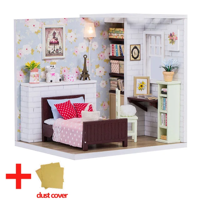 M009 with cover Кукольный дом мебель DIY Миниатюрная модель пылезащитный чехол 3D Деревянный кукольный домик рождественские подарки игрушки для детей дневник котенка H013# E - Цвет: M009 with cover