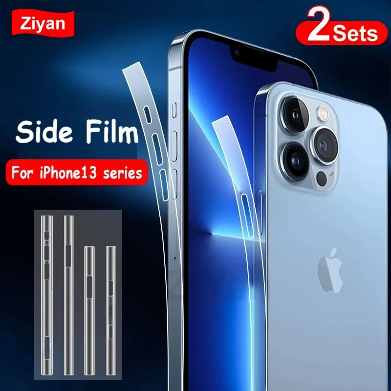 2Sets Clear Matte Carbon Fiber Sticker Phone Side Film For iPhone 15 14 13 12 Pro Max Mini Frame Protective Border Hydrogel Film