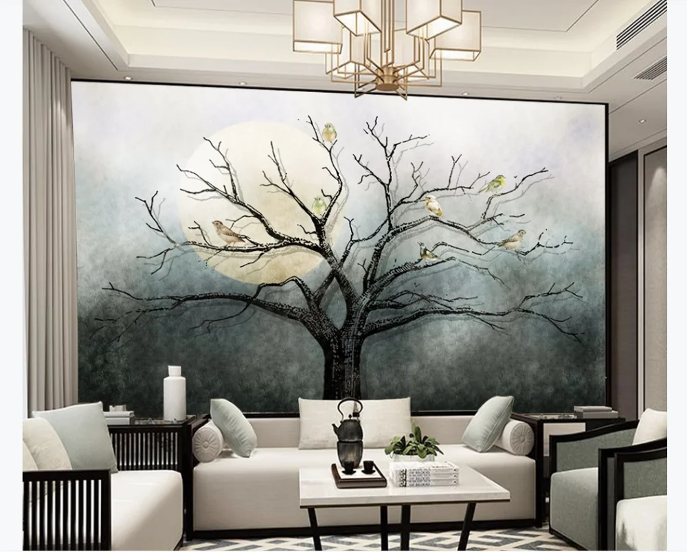 Фотообои на заказ роспись в китайском стиле искусство абстрактные цветы и птицы