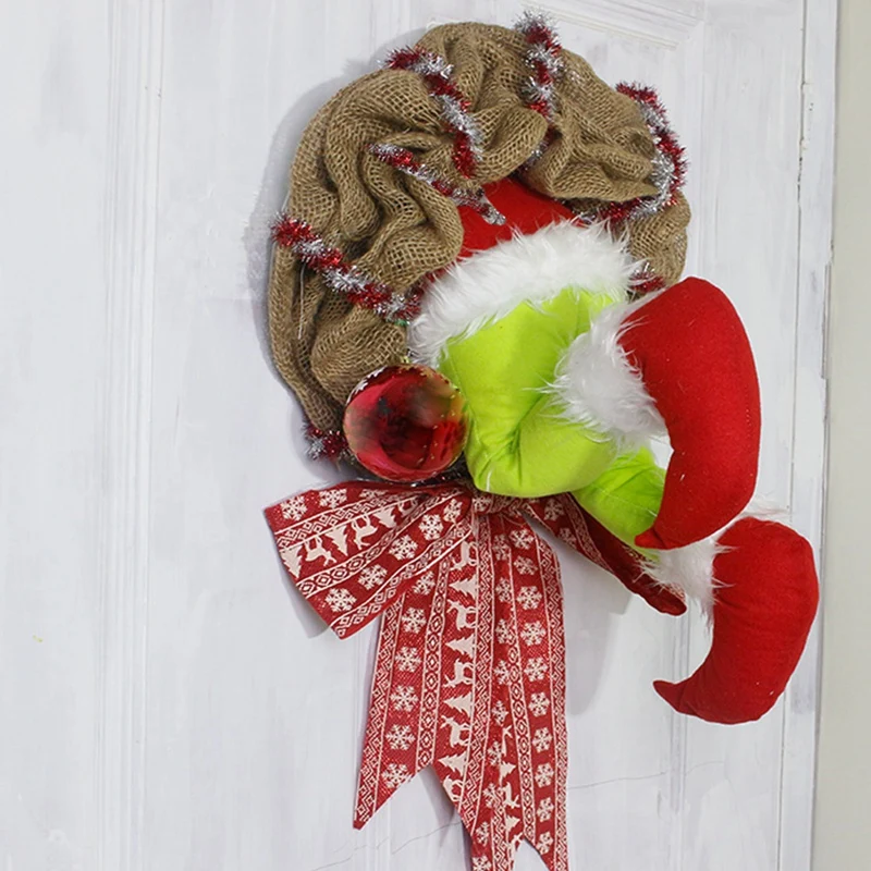 

Christmas Burlap Wreath the Grinch Stealer Christmas Wreath Christmas Garland Decorations Christmas Tree Door Decoration