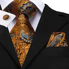 Hi-Tie 100% шелк роскошные мужские галстуки с цветочным рисунком черные золотистые Галстуки ступейсли галстук Карманный квадратный набор запонок мужской галстук для свадебной вечеринки