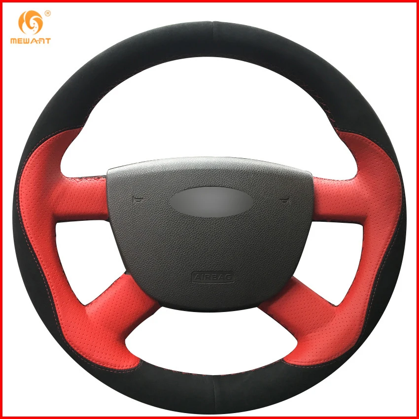 Чехол рулевого колеса автомобиля MEWANT для Ford Focus 2 2005 2011 красный кожаный черный