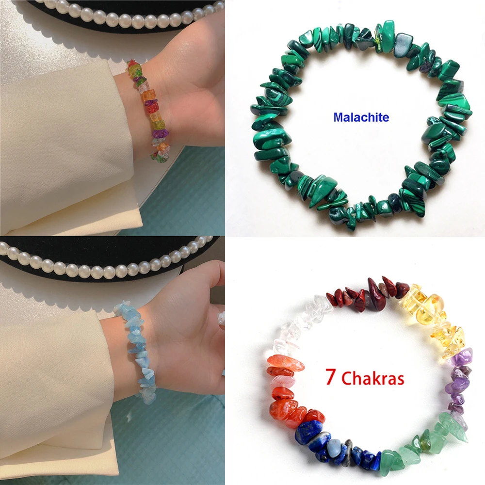 

Irregular Natural Crystals 7 Chakras Stone Bracelet Labradorite Malachite Crystal Pink Quartz DIY Bracelets Bangles MoonStone