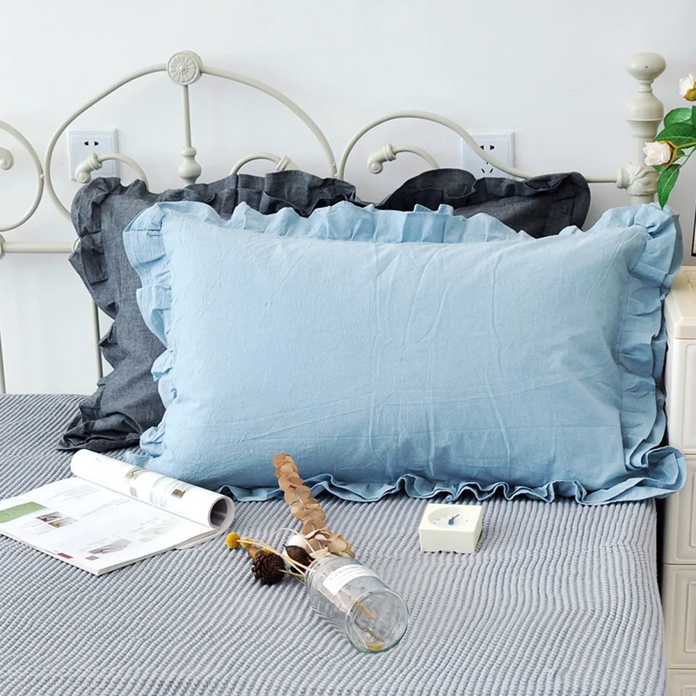 2 шт. 100% хлопковое платье с воланом наволочка сплошной цвет рюшами Европейская