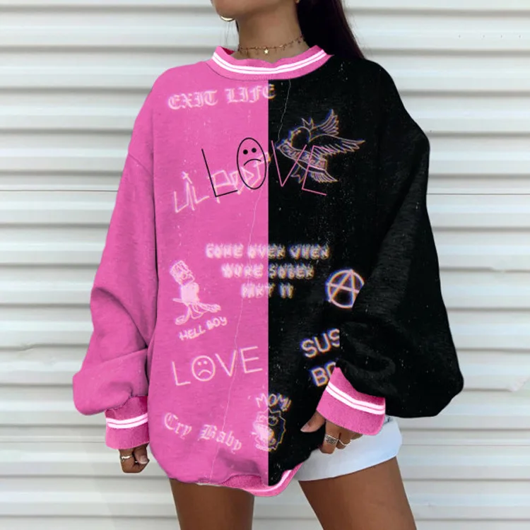 

Fall 2020 new fashion letter printed loose shirt casual o-neck long sleeve women's T-shirt