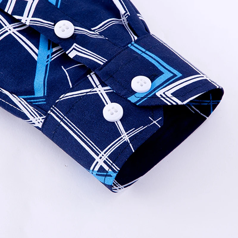 AOLIWEN Brand Men Spring Autumn Blue And White Printed Shirt Business Casual Anti Wrinkle Comfortable Long Sleeve Slim Fit Shirt