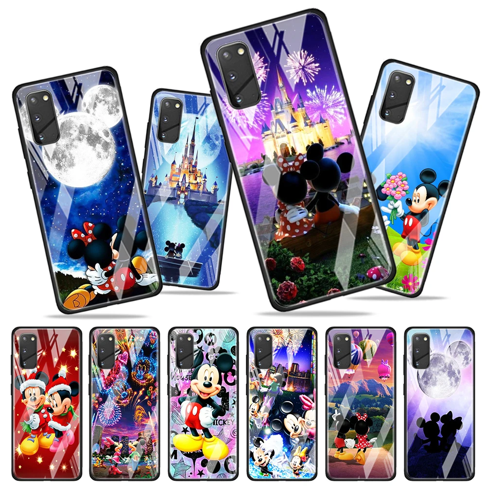

Mickey Minnie cute for Samsung Galaxy S20 FE Ultra Note 20 S10 Lite S9 S8 Plus Luxury Tempered Glass Phone Case Cover