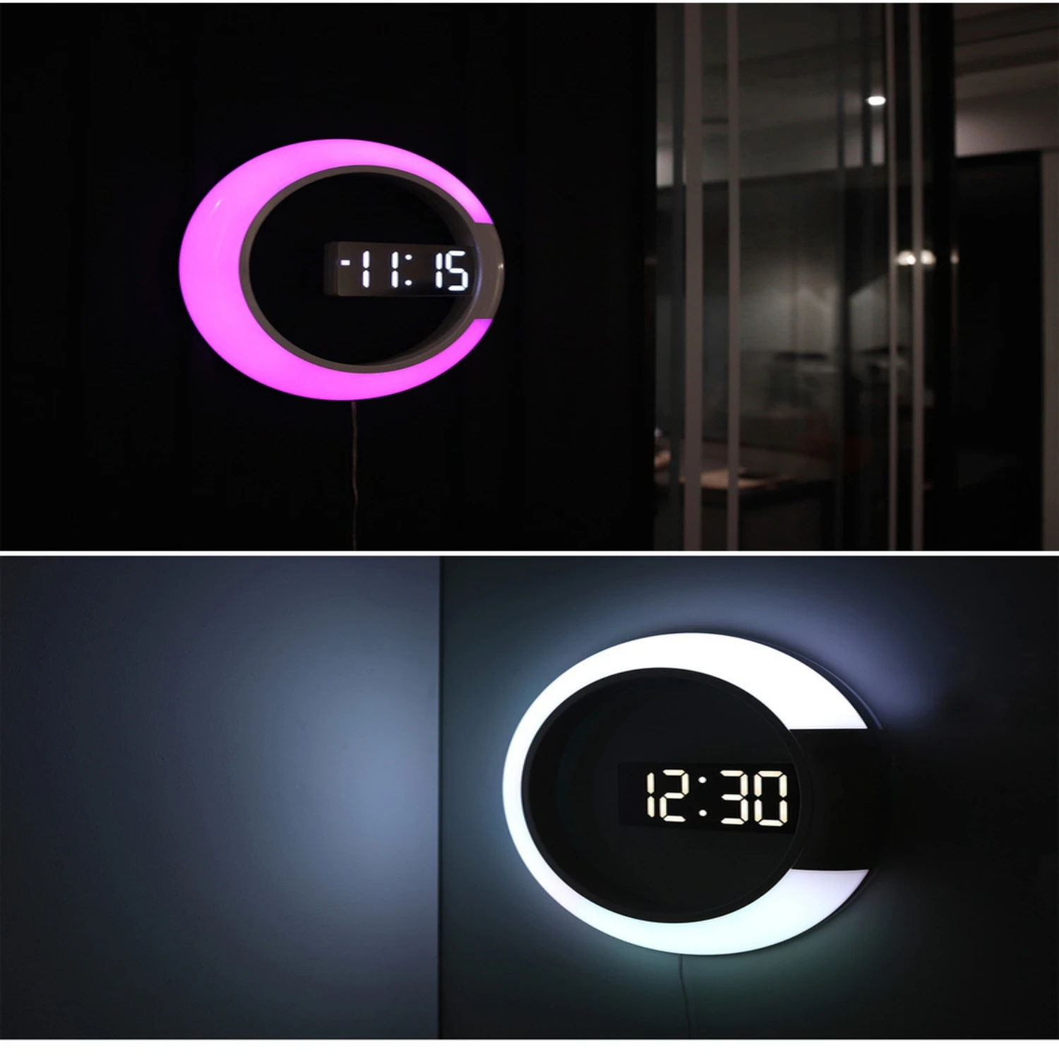 

3d Led Digital Wall Clocks Alarm Mirror Hollow Watch Wall Clock Modern Design Night Light Home Living Room Decorations 7 Colors
