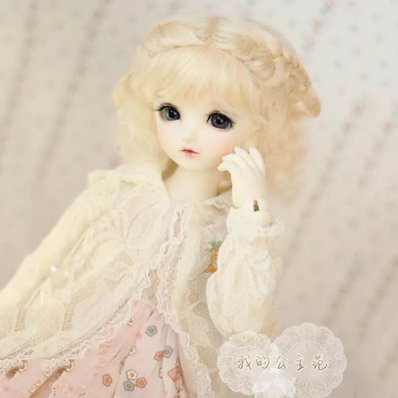 Bybrana bjd 1/3 1/4 1/6 1/8 мохер принцессы двойная оплетка короткие кудрявые волосы, розовые, желтые, морковь светильник коричневый пользовательские кукольный парик