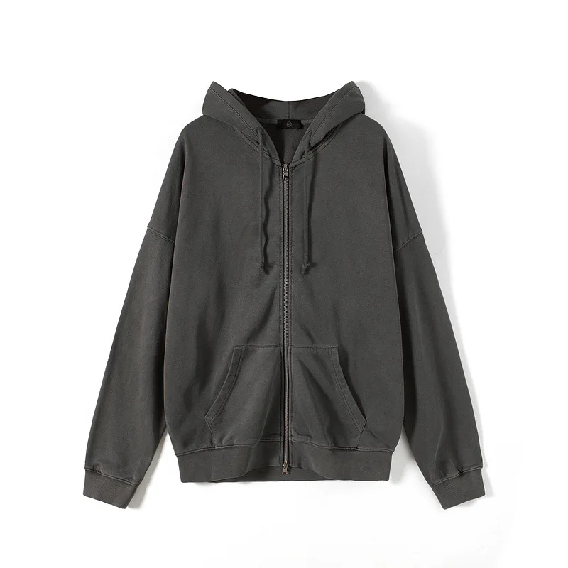 

Prowow Zipper Cardigan Hoodie Men's Autumn And Winter Retro Loose Street Fashion Brand On Pure Color Versatile Jacket