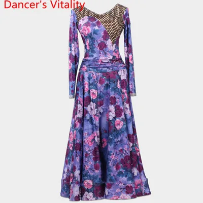 Only Dress as Photo Индивидуальный современный танцевальный костюм для соревнований Цветочное платье с вырезами бальное платье Национальный стандарт вальс джазовый танцевальный костюм - Цвет: Only Dress as Photo