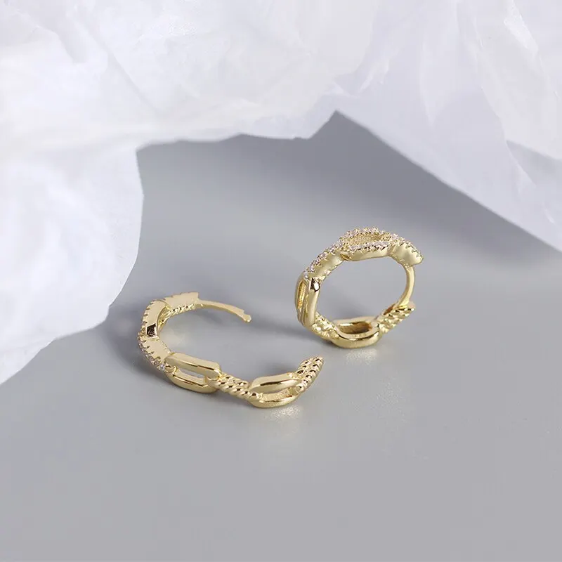 

A00881 925 Sterling Silver Cuban Link Chain Luxury Crystal Zircon Stud Earrings for Women Punk Party Birthday Jewelry