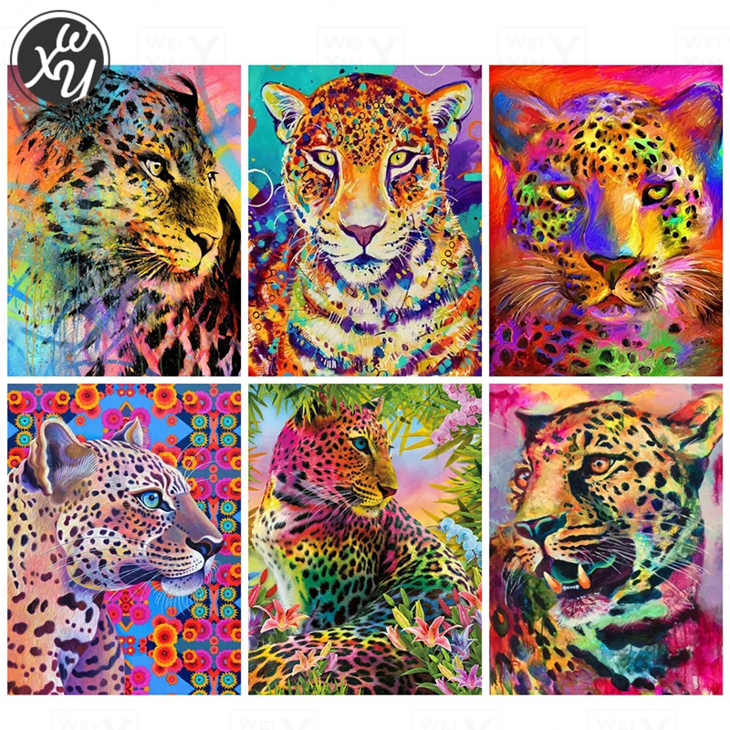 

WEIWEI алмазная живопись леопардовая полноразмерная Круглая Мозаика 5D Сделай Сам Новое поступление красочные животные Алмазная вышивка Стра...