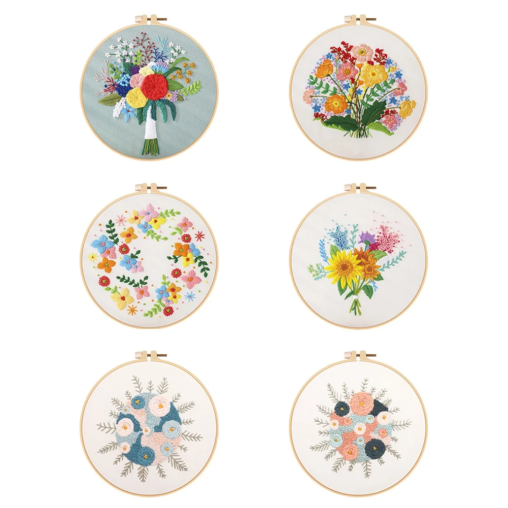 

Diy Embroidery Kit For Beginners Bouquet Pattern Decoration Embroidery Hanging Printing Handmade Sewing Tools