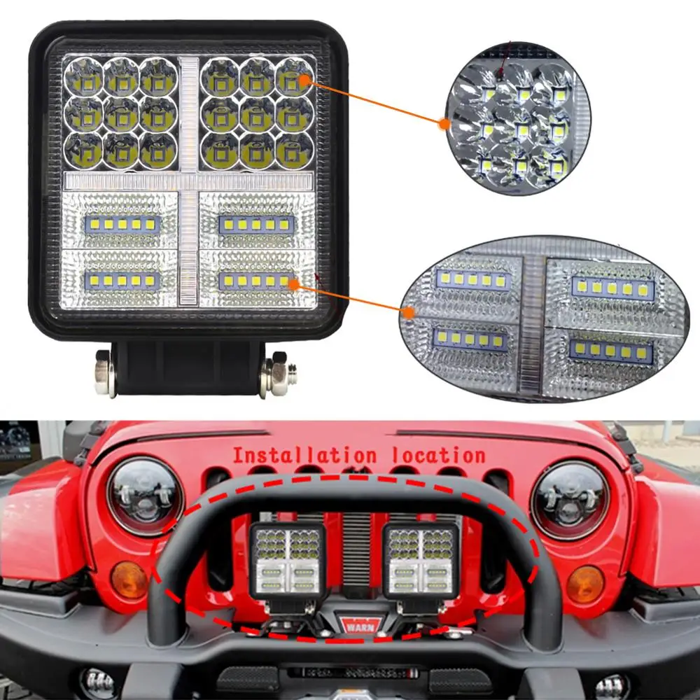 

4'' 177W LED Square Work Light White Amber Spot Flood Light Bar for Truck SUV Boat Off Road LED Square White Light Work Light