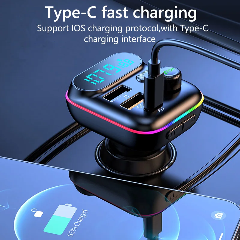 Автомобильный FM модульный MP3-плеер JaJaBor PD 18W Type C QC3.0 USB зарядное устройство