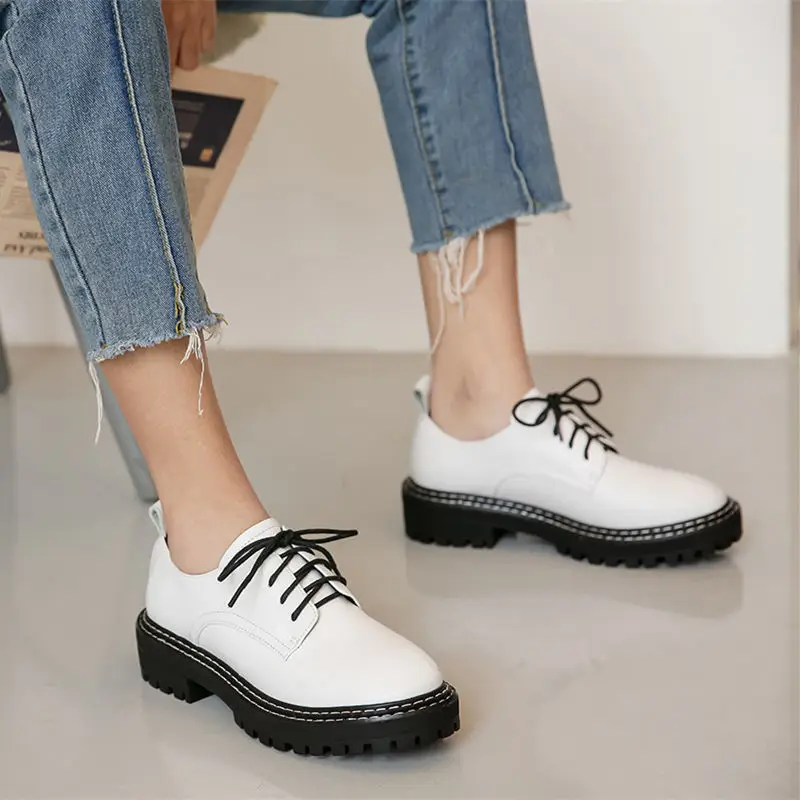 Женская Повседневная обувь из натуральной кожи на толстой подошве для отдыха