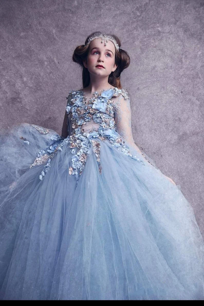 Платья принцессы с цветочным рисунком для девочек Кружевная аппликация детская