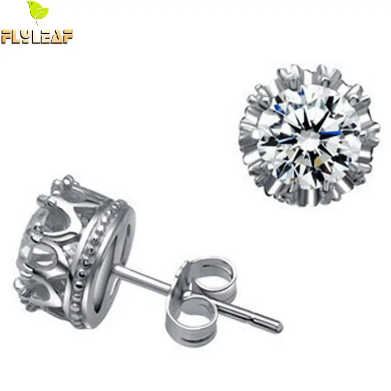 Серьги гвоздики Flyleaf из стерлингового серебра 925 пробы с фианитом в виде короны