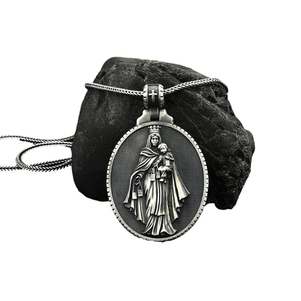 

Virgin Mary Vintage Men's Necklace Virgin Del Carmen Pendant Catholic Necklace Christian Accessories