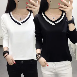 Женская футболка 2021 Новое Осеннее Новое поступление, топ с длинными рукавами и v-образным вырезом на каждый день футболка для женщин Базовая футболка Топ размера плюс 5XL футболки для девочек