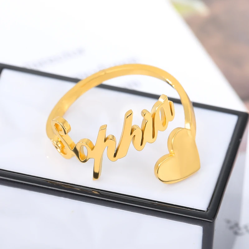 Кольцо с именем в виде сердца на заказ кольцо форме регулируемым размером из