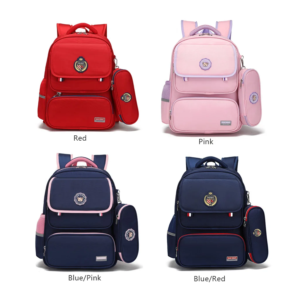 SUN EIGHT Orthopedic Primary School Bags For Girls Waterproof  Pink Children Backpack New Class With Pencil Box