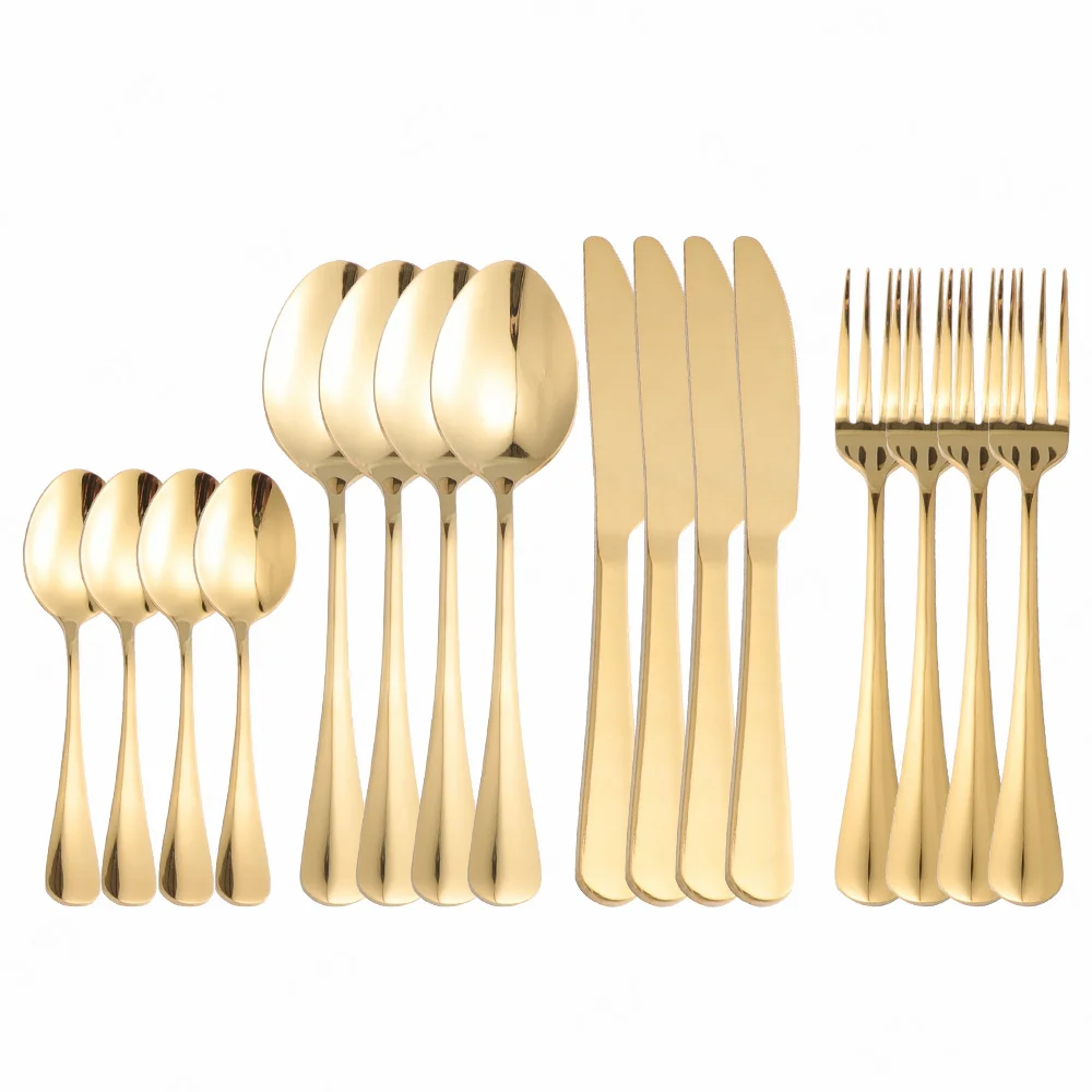 

Gold Cutlery Set Western Flatware 16pcs Knife Fork Spoon Dinner Service Stainless Steel Dinnerware Set Cutlery Tableware Sets