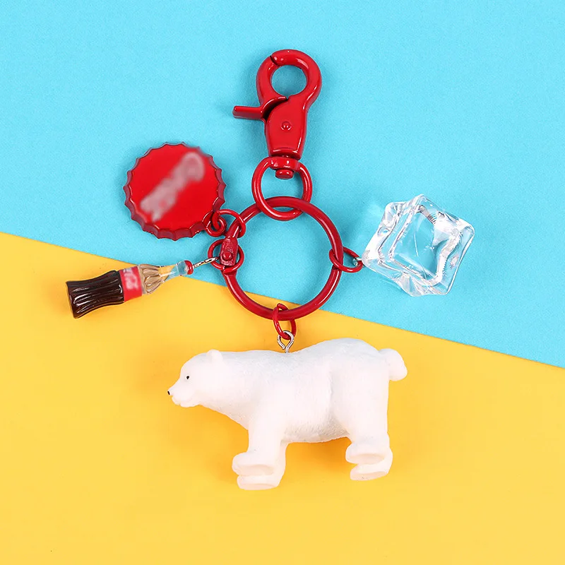 

Polar Bear Ice Cube Key Chain Cola Bottle Pendant DIY Creative Handmade Car Bag Key Pendant Retro Simulation Animal Key Chain
