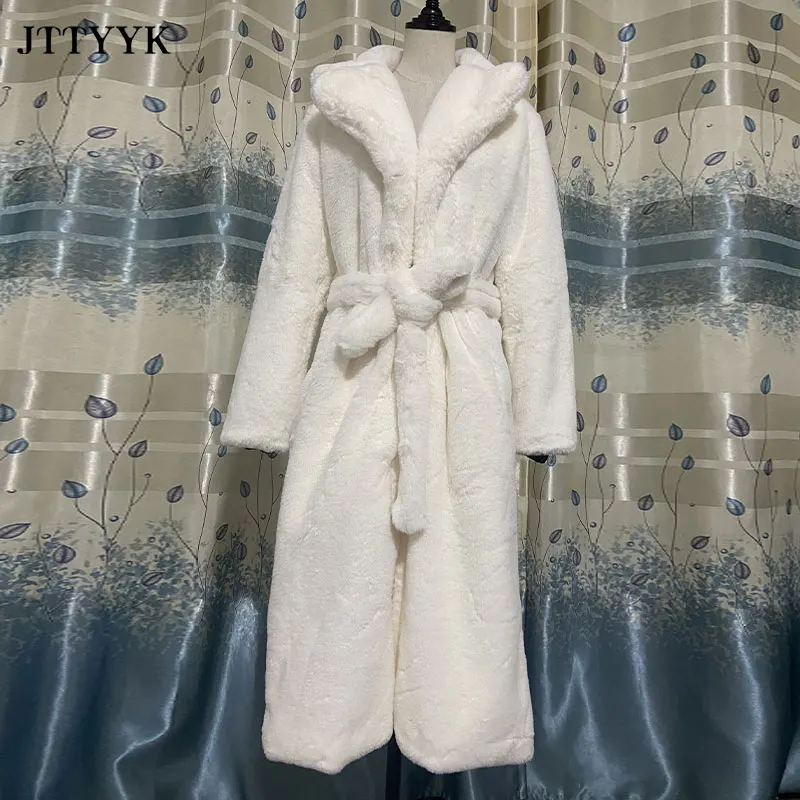 Jaqueta de Inverno Jaqueta de Pele do Falso Cabolsa de Pele Cabolsas de Pelúcia com Cinto Parka Roupas Femininas Peludo Longo Lapela Cabolsa Grosso Quente Feminino 13 Pele sintética