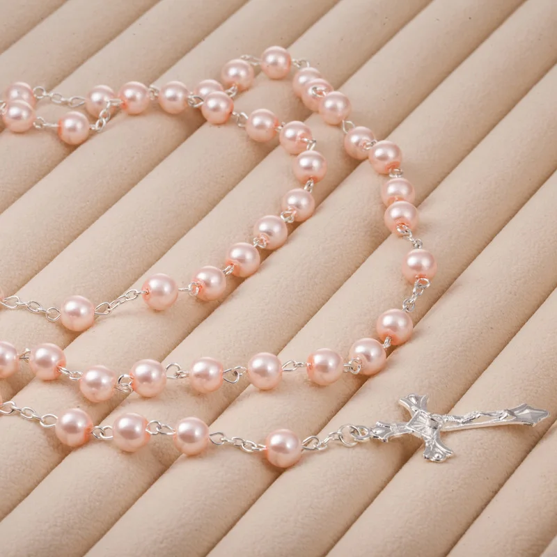 Крест очарование Бог христианский Розарий Ожерелье Имитация Жемчуга крест