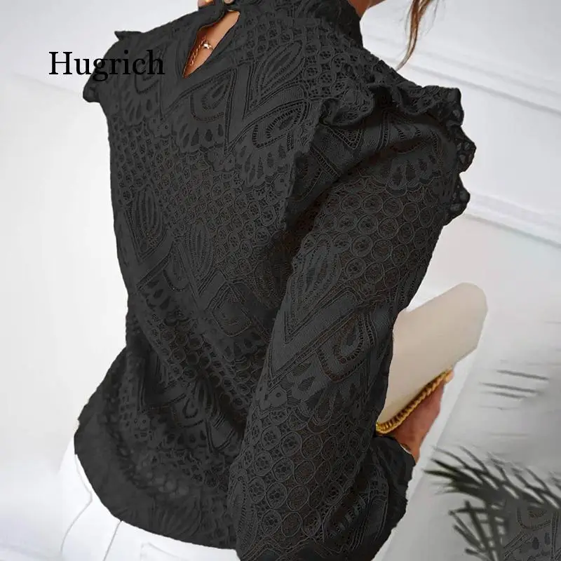 

Lace Top Long Sleeve Blouse Shirt Women Ruffle Casual Elegant Tops and Blouses 2021 Fall White Shirts for Women Clothes