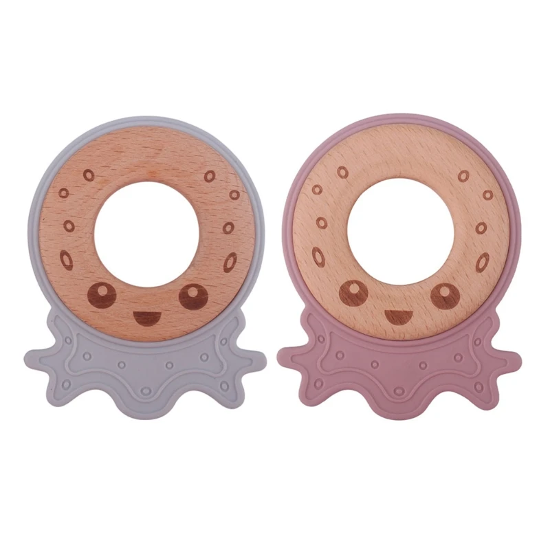 

Детский силиконовый Прорезыватель для зубов, мультяшное животное, осьминог, деревянное кольцо, погремушка, детская игрушка для кормления, м...